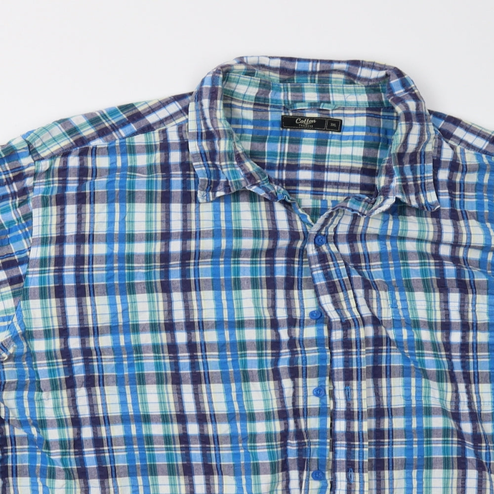 Cotton Traders Mens Blue Check   Button-Up Size 3XL
