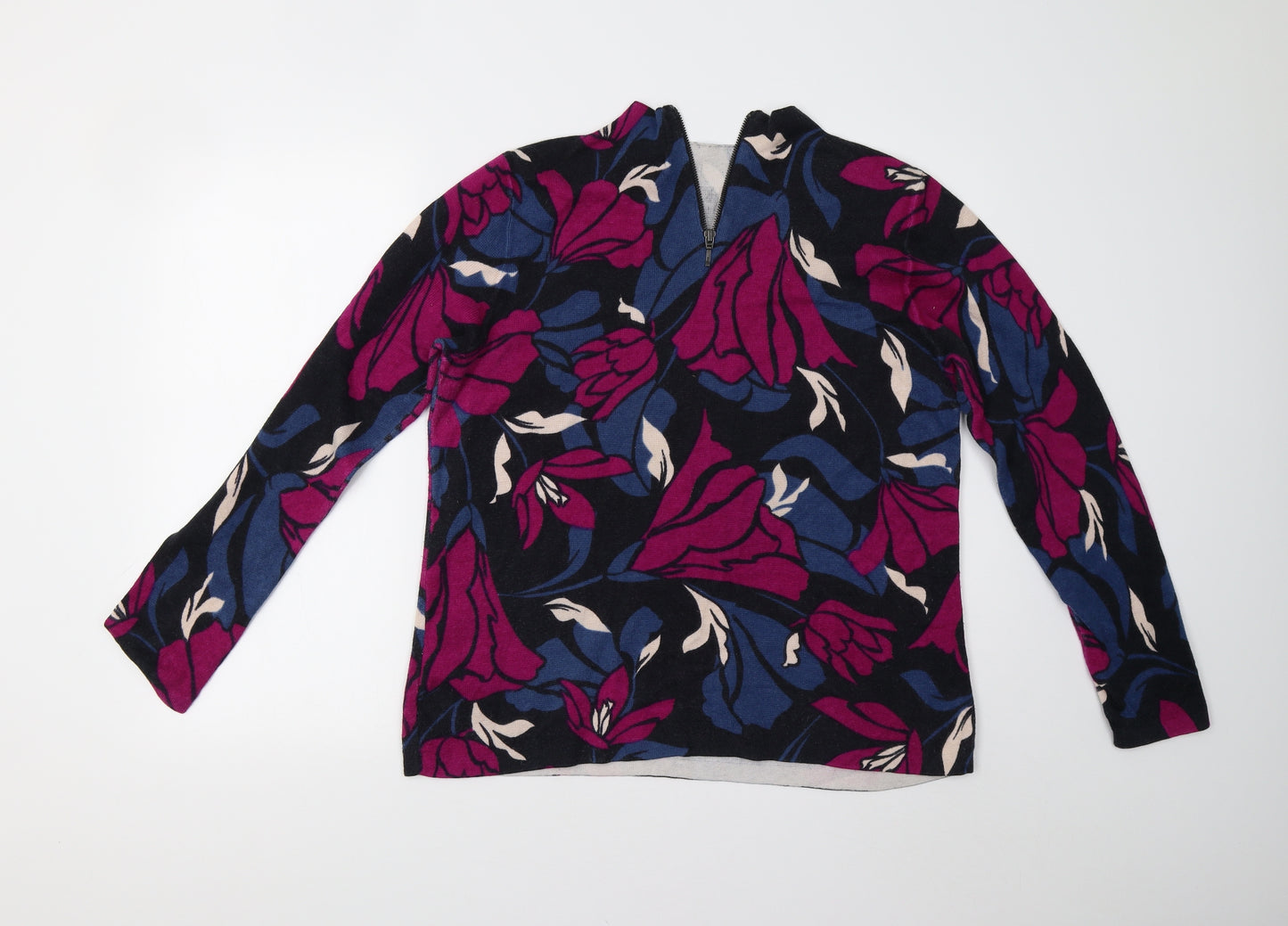 M&S Womens Multicoloured Floral Knit Henley Jumper Size 14