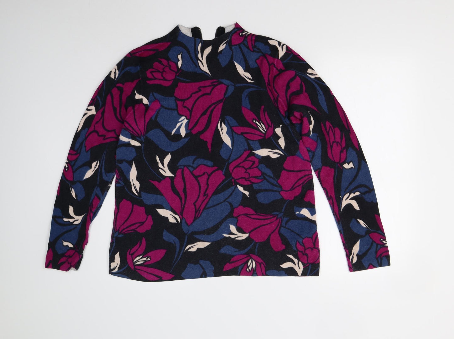 M&S Womens Multicoloured Floral Knit Henley Jumper Size 14