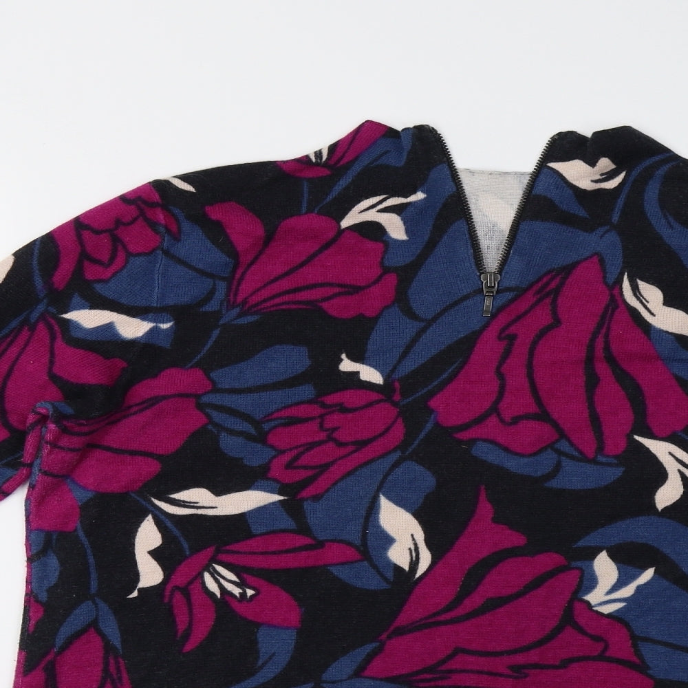 M&S Womens Multicoloured Floral Knit Henley Jumper Size 14