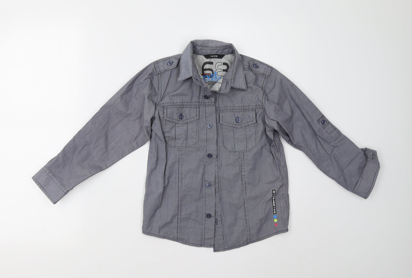 George Boys Blue Striped  Basic Button-Up Size 6-7 Years