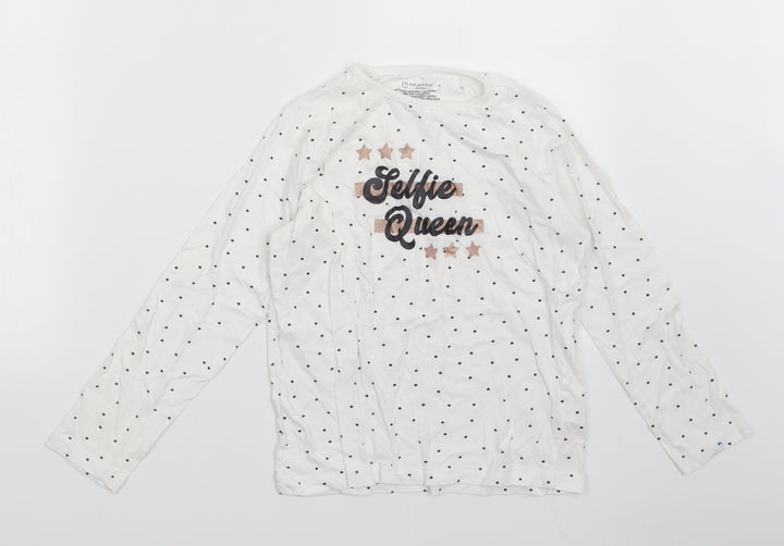 Primark Girls White Polka Dot  Basic T-Shirt Size 9-10 Years