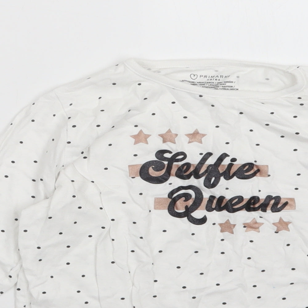 Primark Girls White Polka Dot  Basic T-Shirt Size 9-10 Years