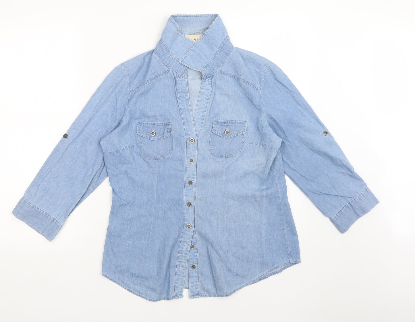 Fun & Flirt Womens Blue   Basic Button-Up Size L