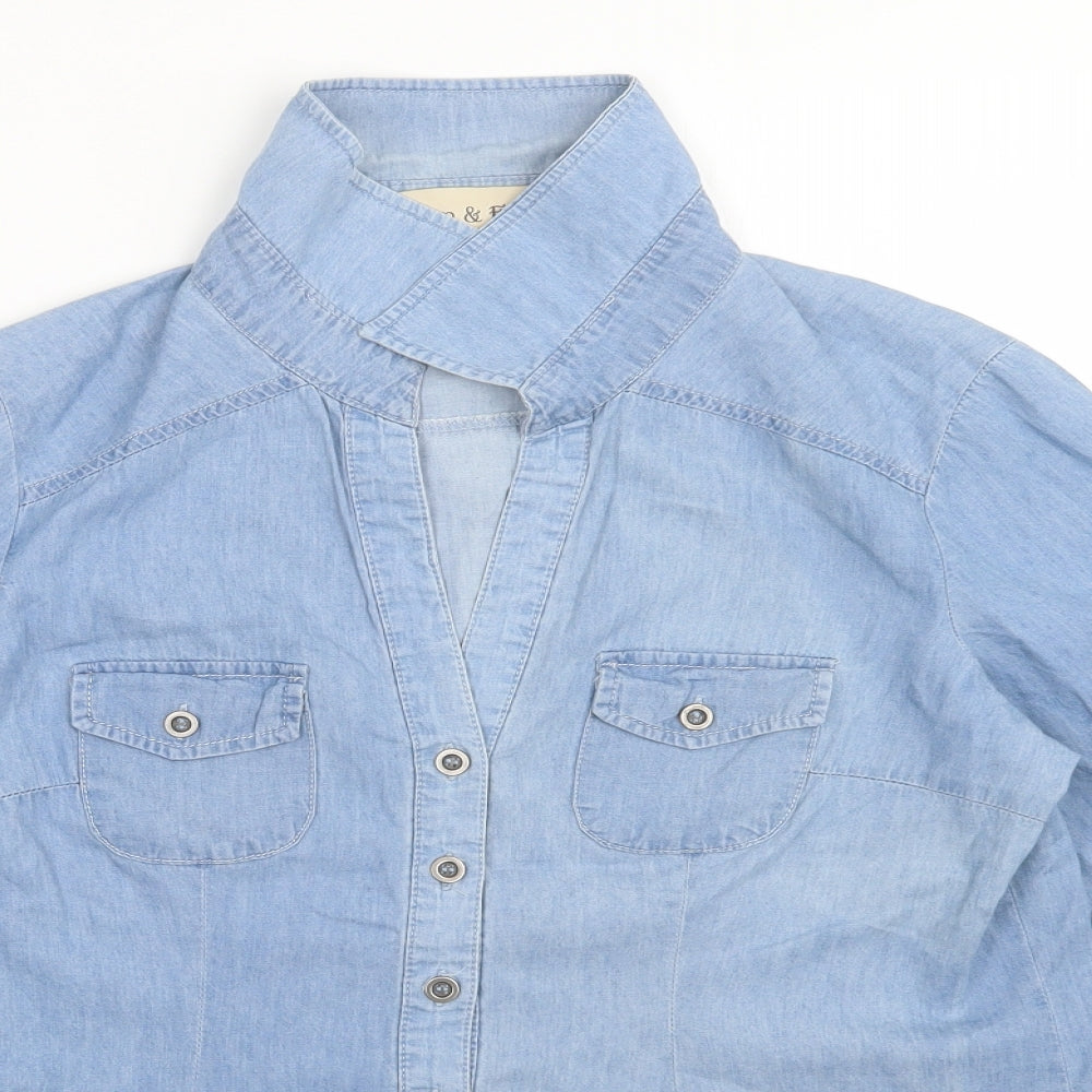 Fun & Flirt Womens Blue   Basic Button-Up Size L