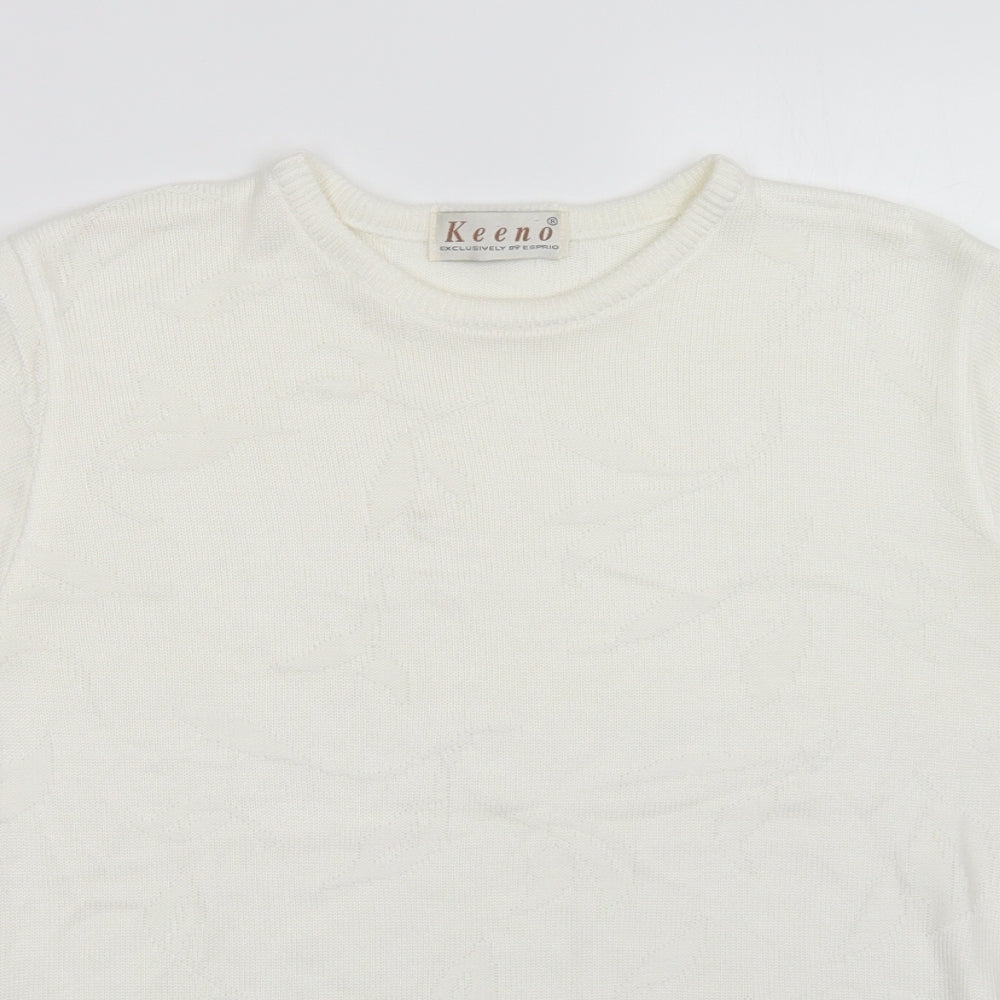 Keeno Womens White Floral  Pullover Jumper