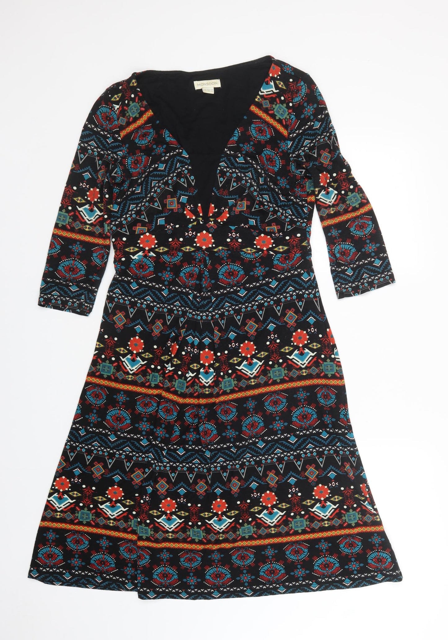 Monsoon Womens Multicoloured Geometric  A-Line  Size 12