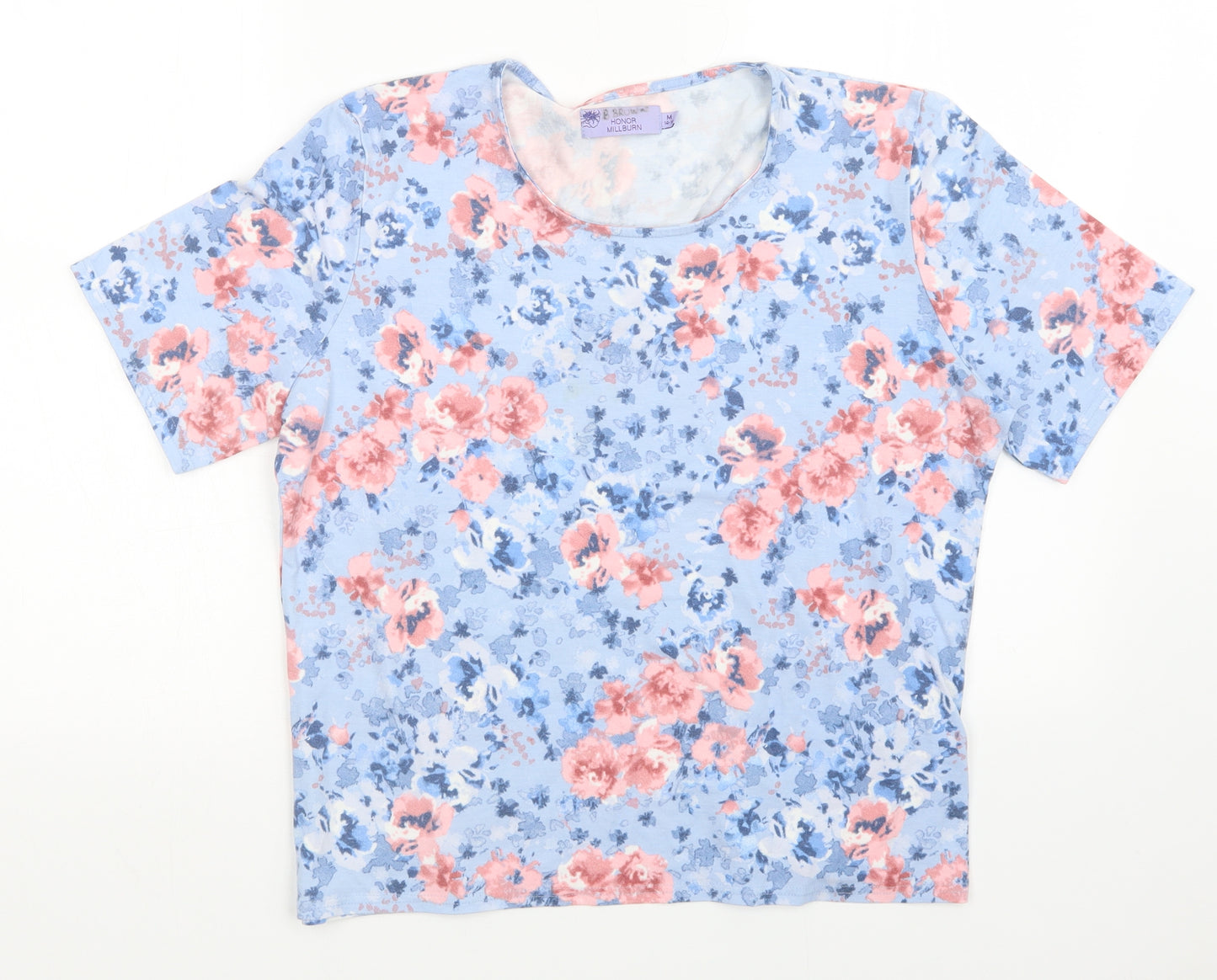 Honor Millburn Womens Purple Floral  Basic T-Shirt Size M