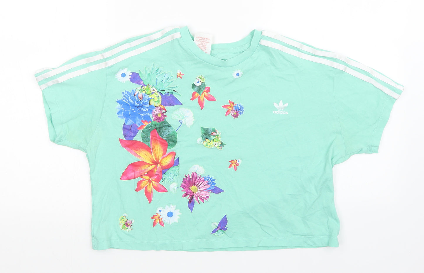 adidas Girls Green Floral  Basic T-Shirt Size 13-14 Years