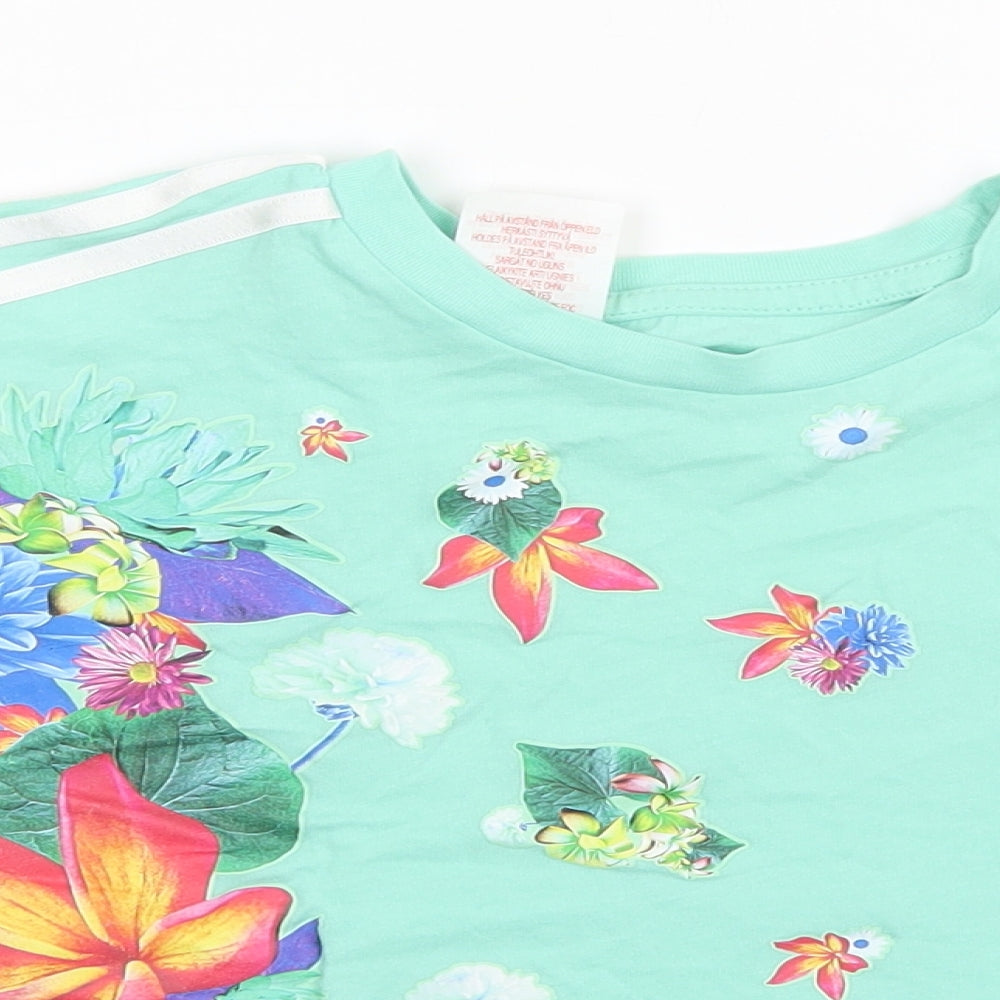 adidas Girls Green Floral  Basic T-Shirt Size 13-14 Years