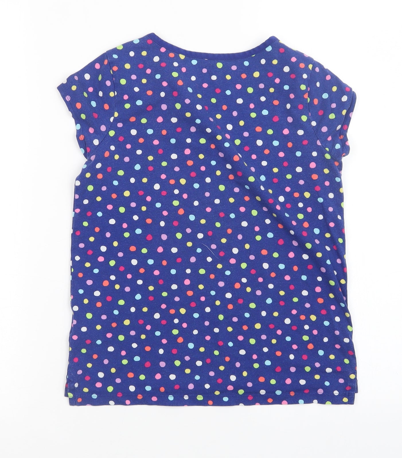 Lands End Girls Blue Polka Dot  Basic T-Shirt Size 10-11 Years