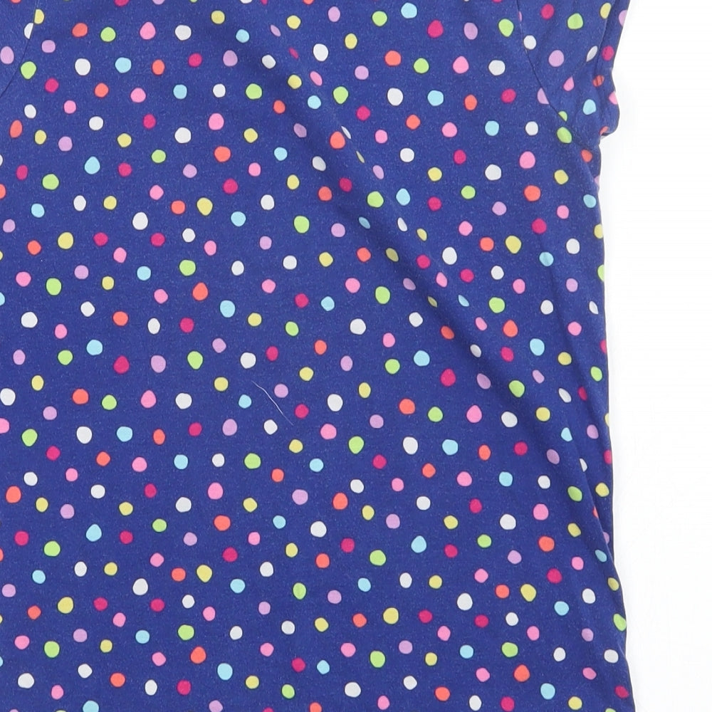 Lands End Girls Blue Polka Dot  Basic T-Shirt Size 10-11 Years