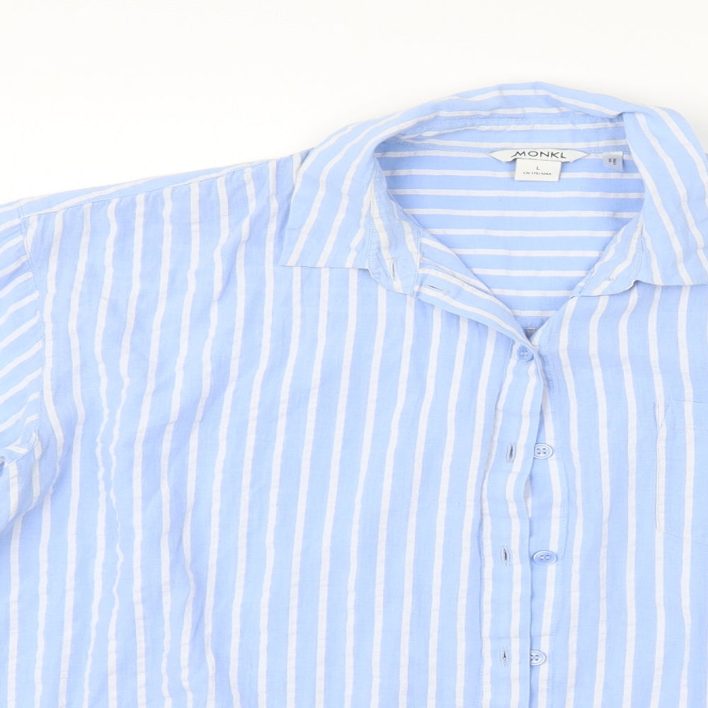 MONKL Womens Blue Striped  Basic Button-Up Size L
