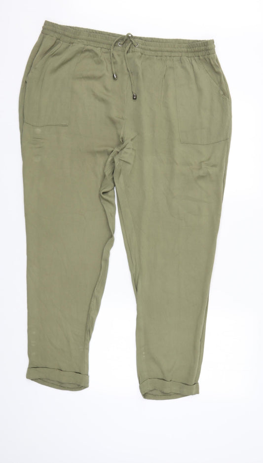 Front view of Papaya women’s green trousers, size UK 20, 28-inch leg