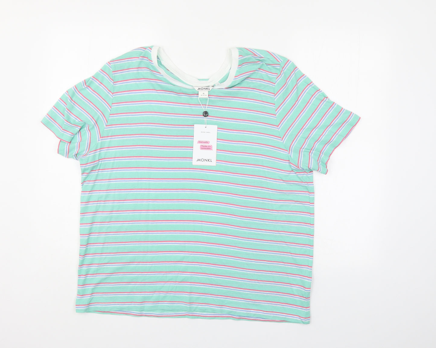 MONKL Womens Multicoloured Striped  Basic T-Shirt Size XL