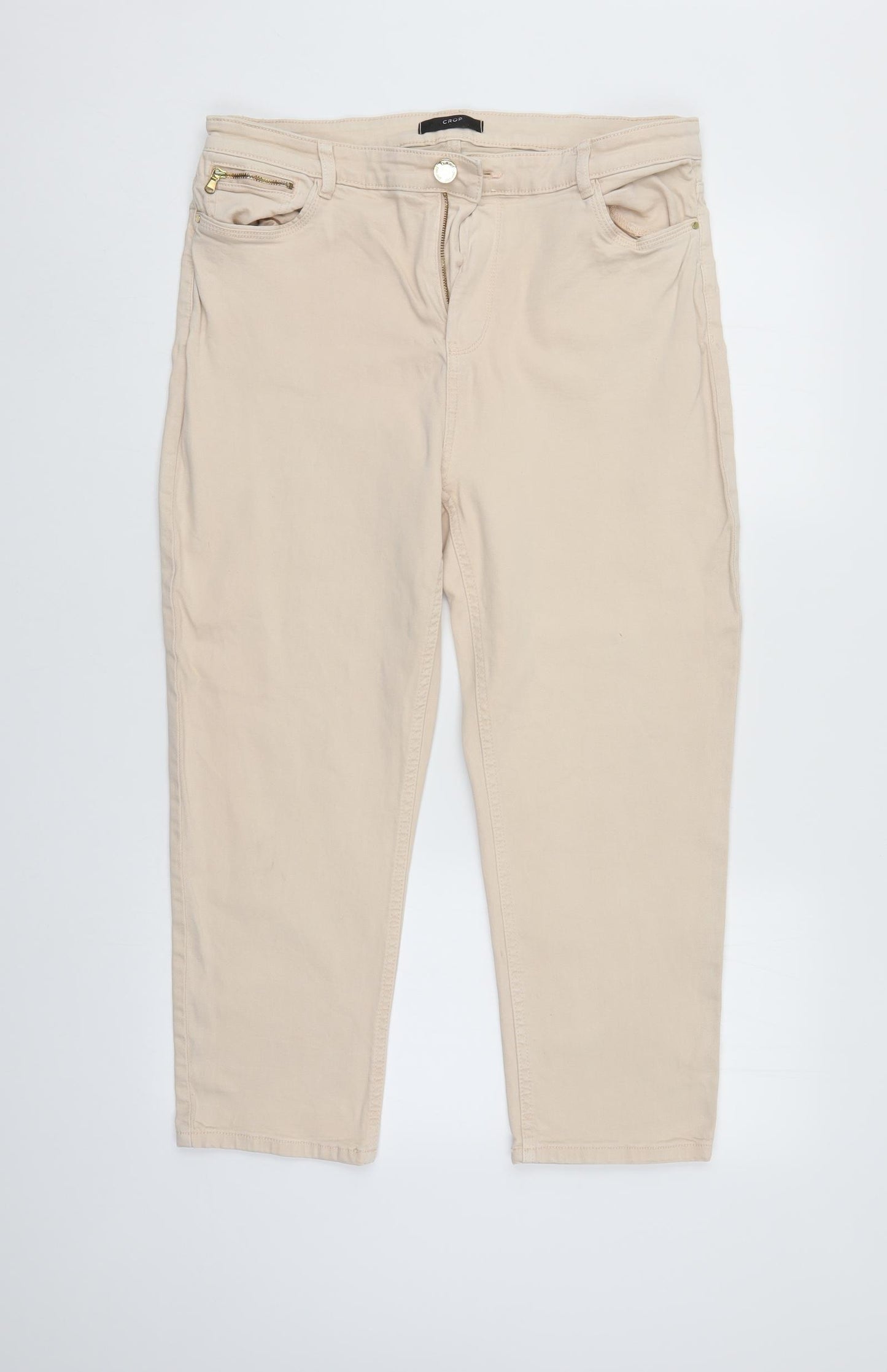 M&S Womens Ivory  Denim Cropped Jeans Size 16 L24 in