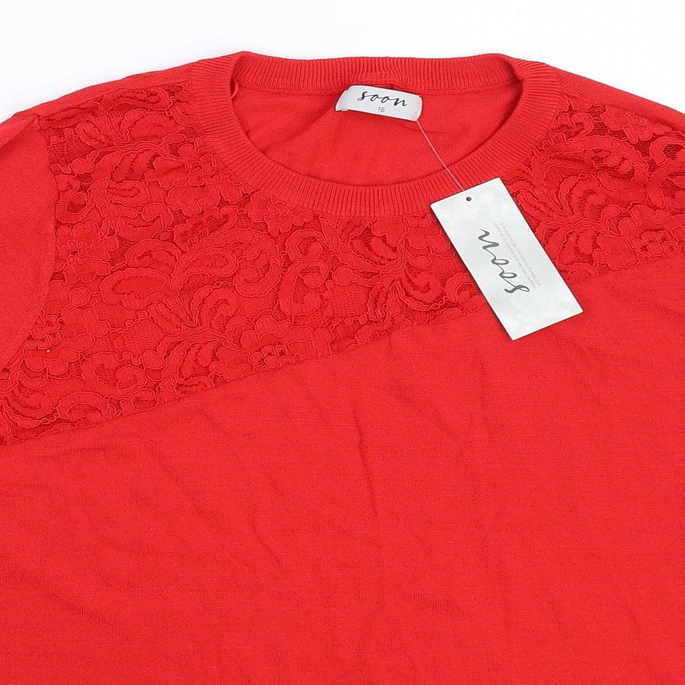 Soon Womens Red  Knit Pullover Jumper Size 16