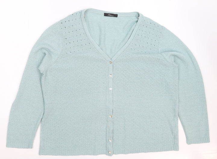 BM Womens Green Knit Cardigan Jumper Size L - Oversized
