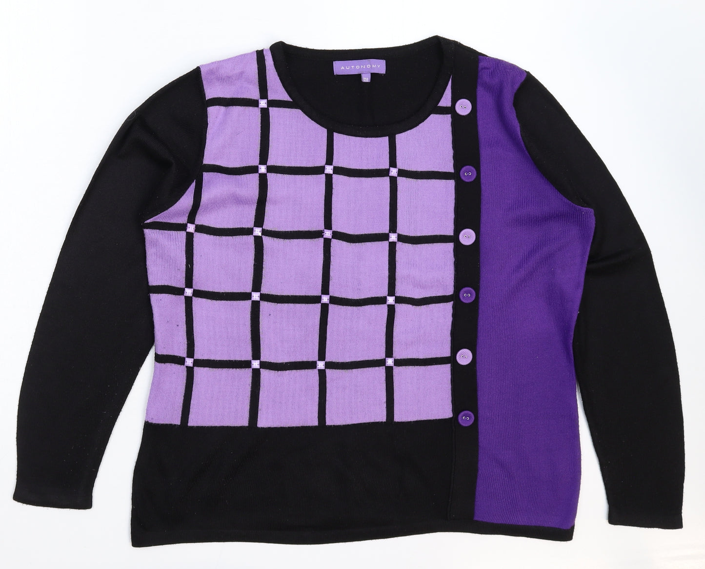 Autonomy Womens Multicoloured Check Knit Pullover Jumper Size L