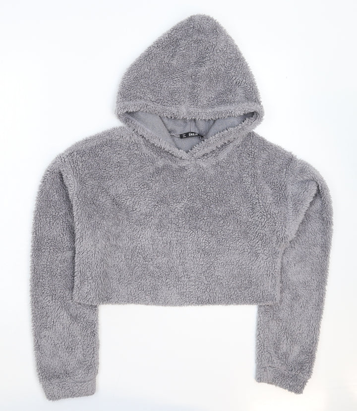 SheIn Womens Grey Fleece Pullover Hoodie Size S - Crop