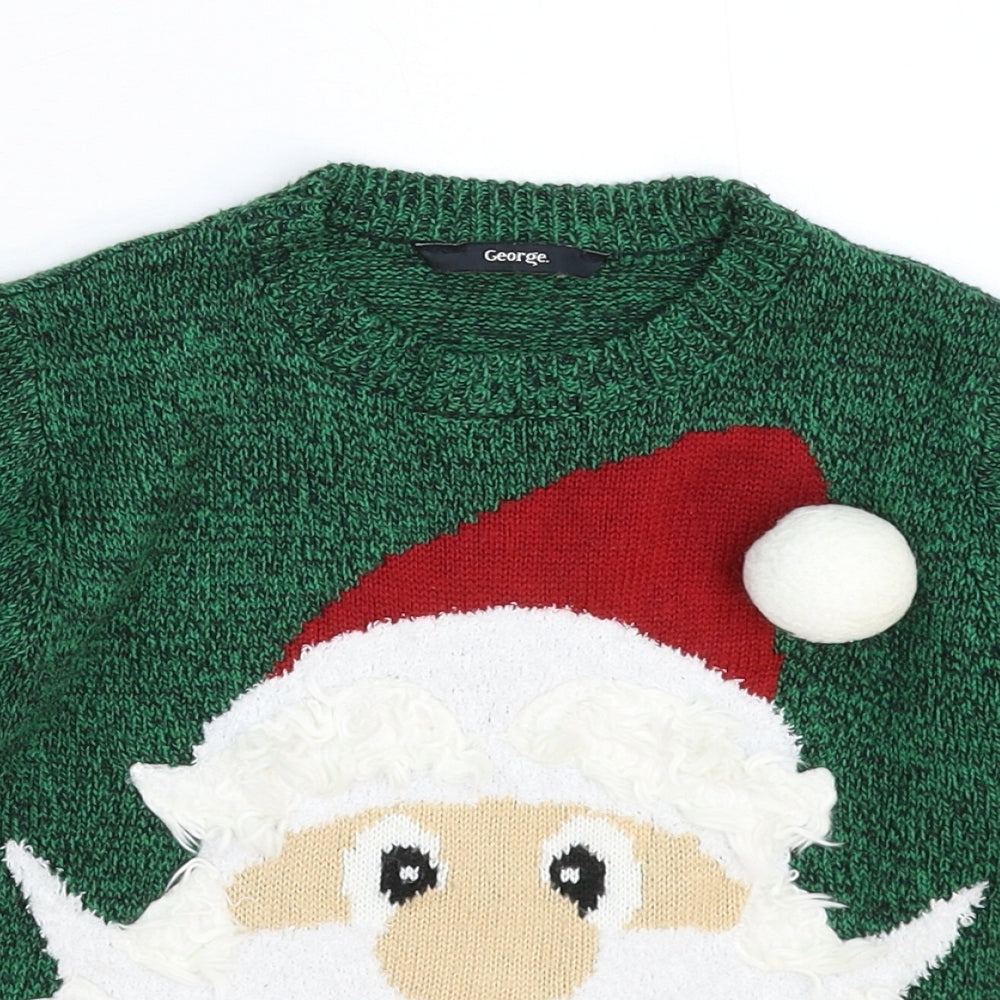 George Boys Green  Knit Pullover Jumper Size 5-6 Years  - Christmas