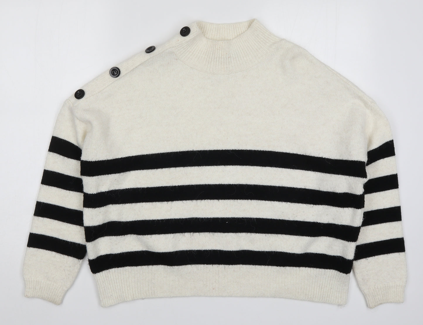 Primark Womens White Striped Knit Pullover Jumper Size 14  - Black and White