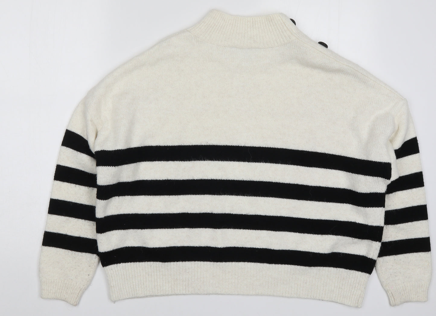 Primark Womens White Striped Knit Pullover Jumper Size 14  - Black and White
