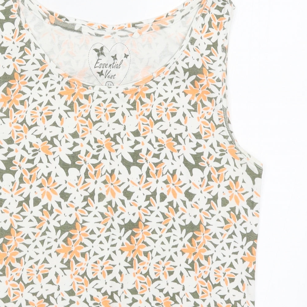 Debenhams Womens Green Floral  Basic Tank Size 14  - Orange
