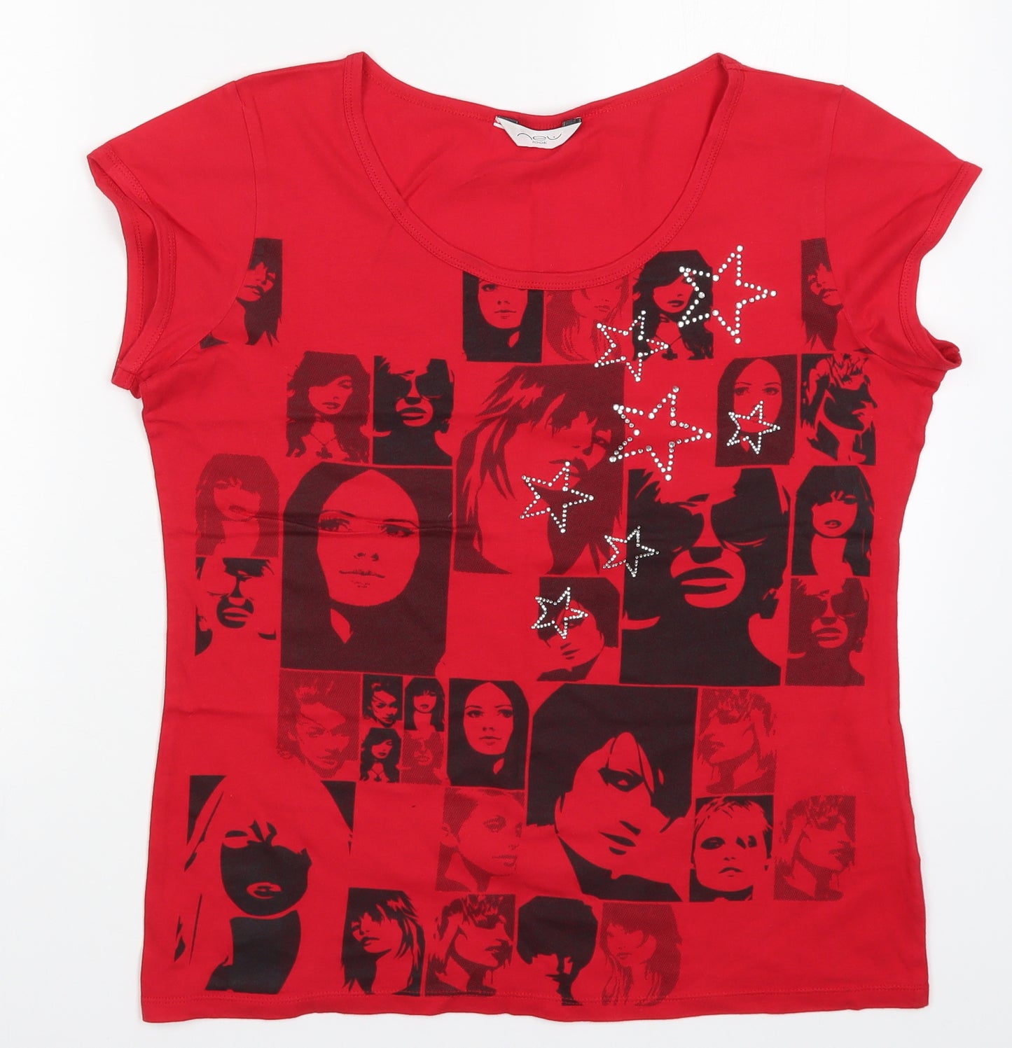 New Look Womens Red   Basic T-Shirt Size 14  - Pop Art Girls Stars