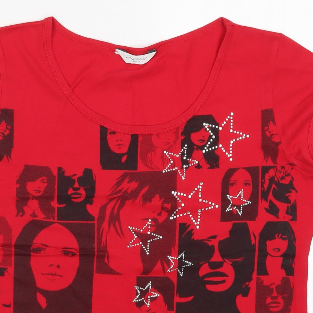 New Look Womens Red   Basic T-Shirt Size 14  - Pop Art Girls Stars