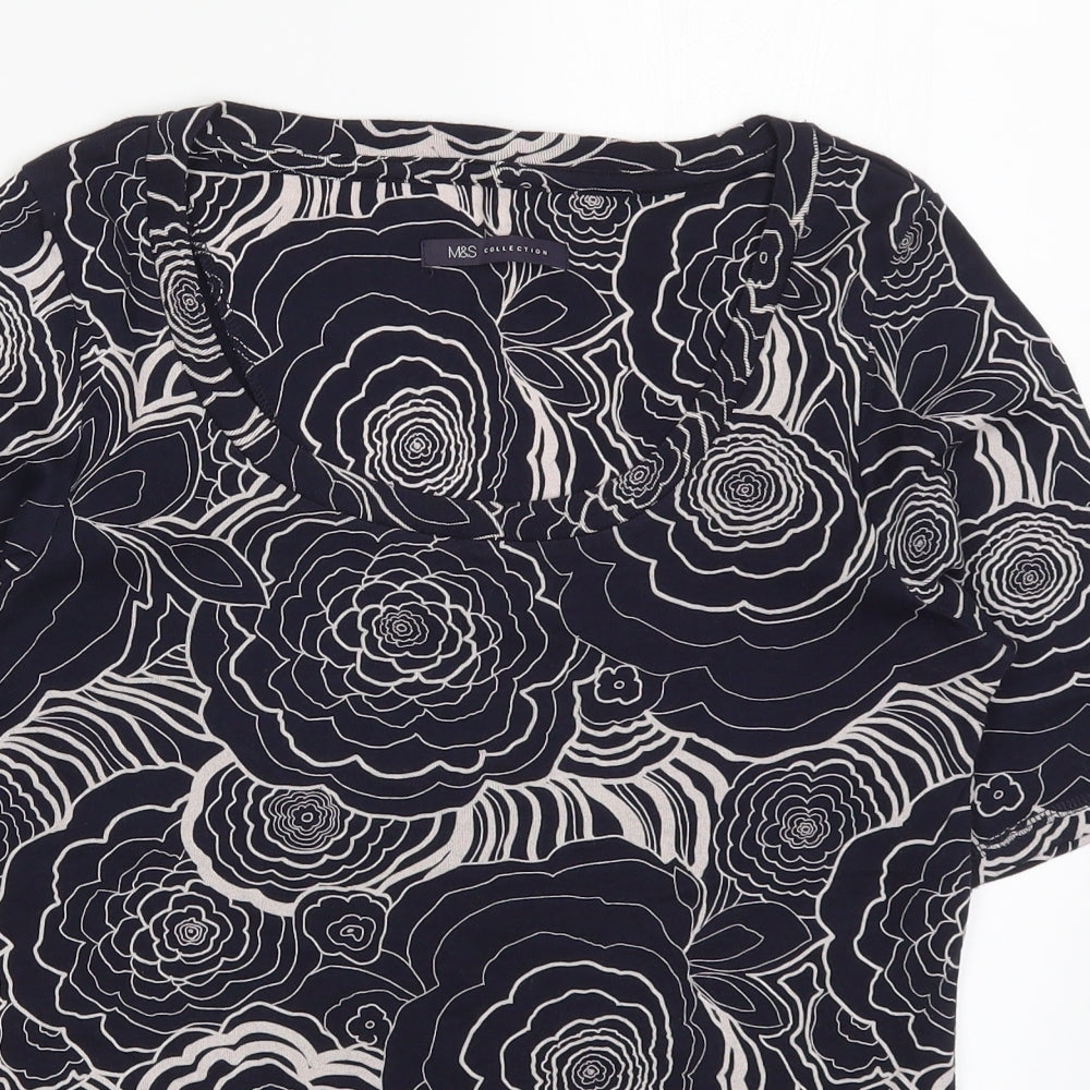 Marks and Spencer Womens Blue Floral  Basic T-Shirt Size 12