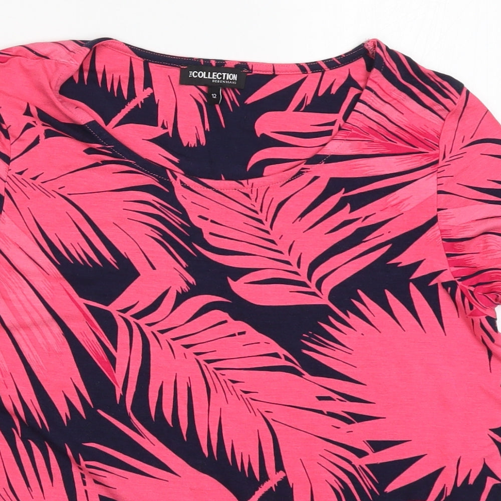 Debenhams Womens Pink Floral  Basic T-Shirt Size 12  - Leaf Print