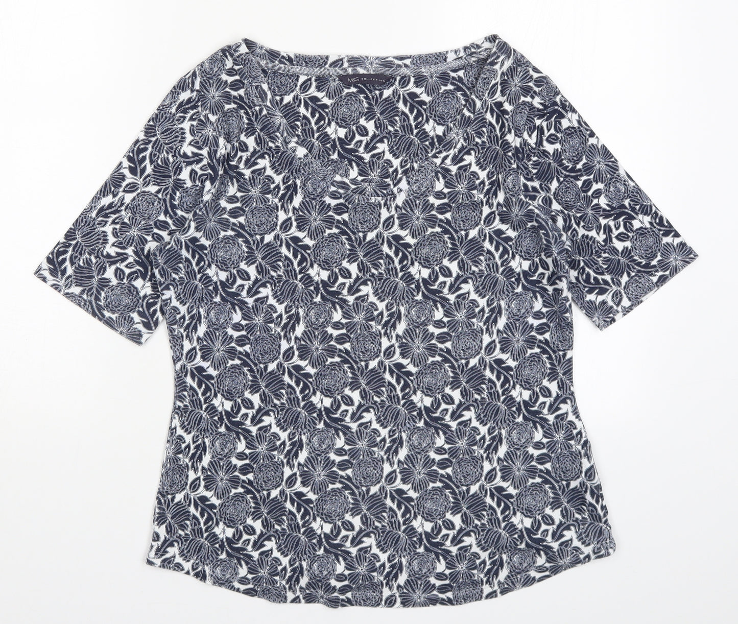 Marks and Spencer Womens Blue Floral  Basic T-Shirt Size 14