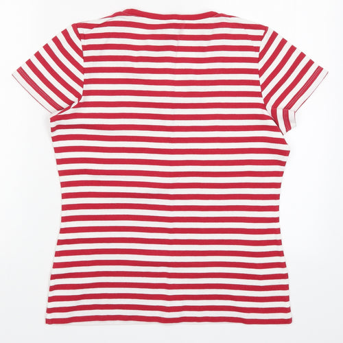 Laura D Womens Red Striped  Basic T-Shirt Size 14