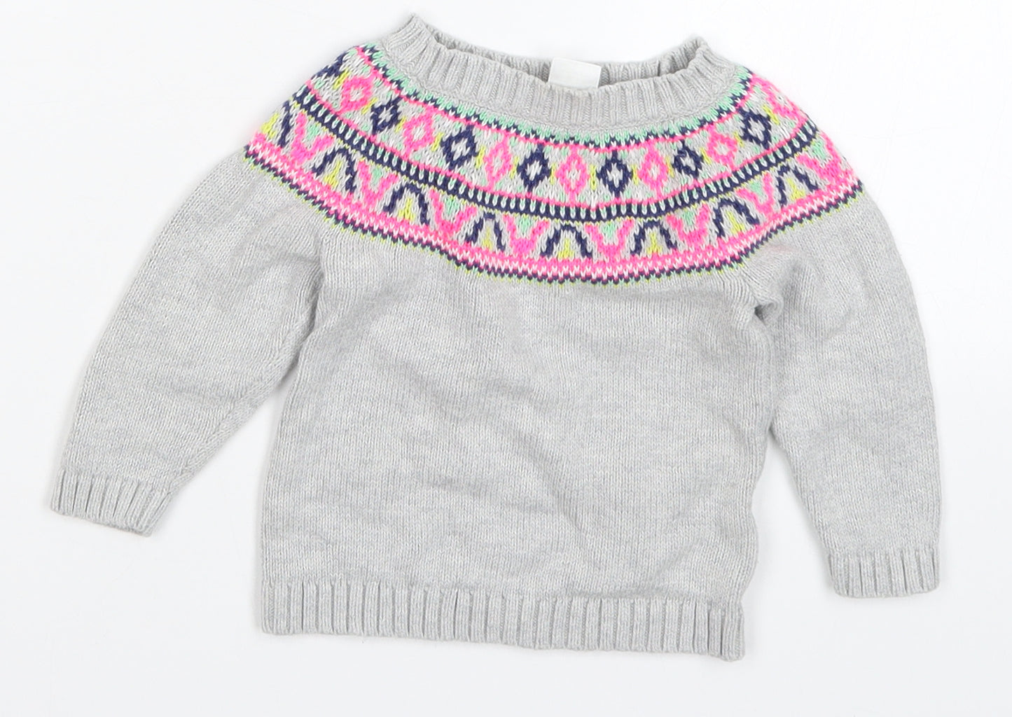 Carters Girls Grey Fair Isle Knit Pullover Jumper Size 6-9 Months