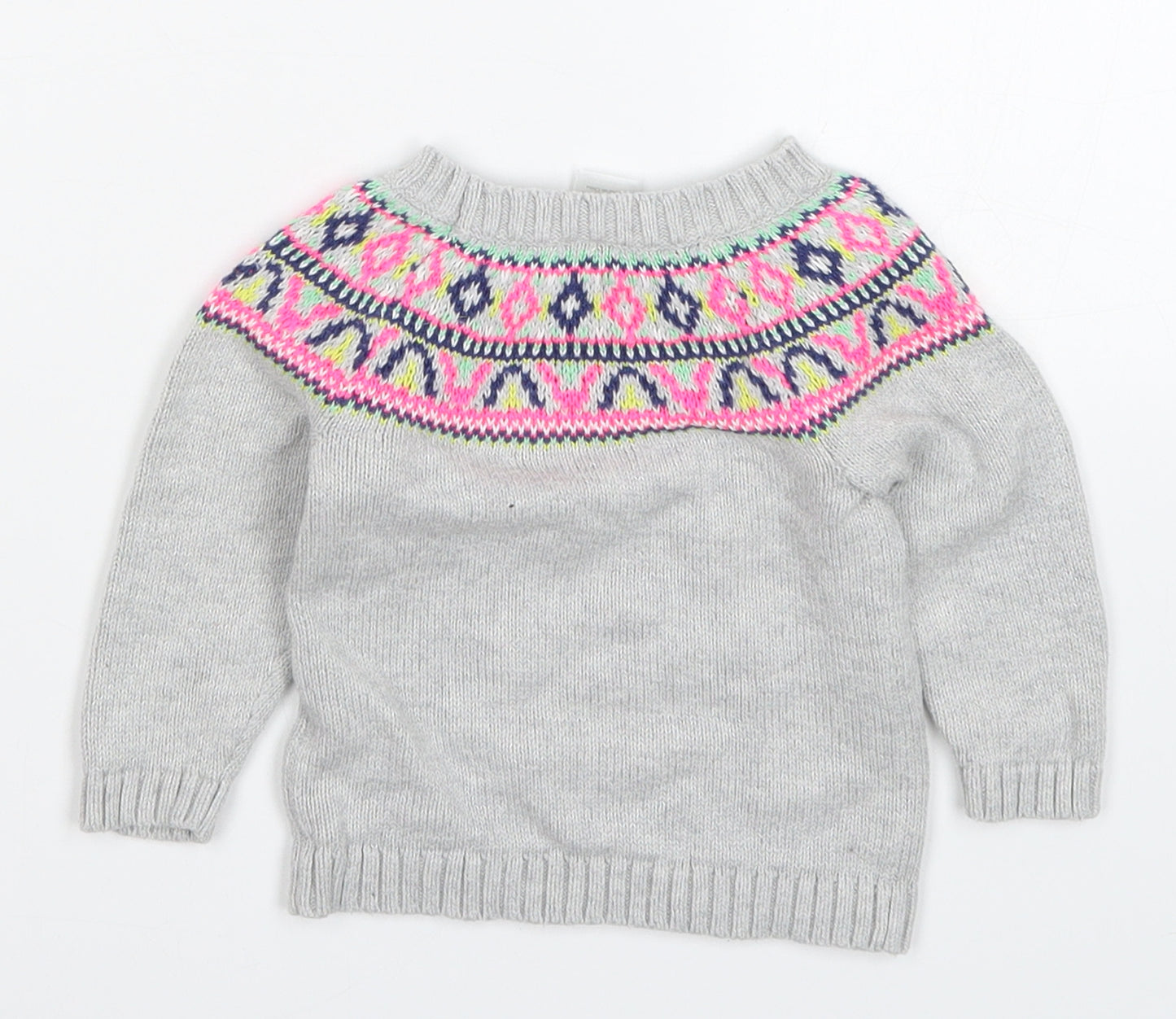 Carters Girls Grey Fair Isle Knit Pullover Jumper Size 6-9 Months