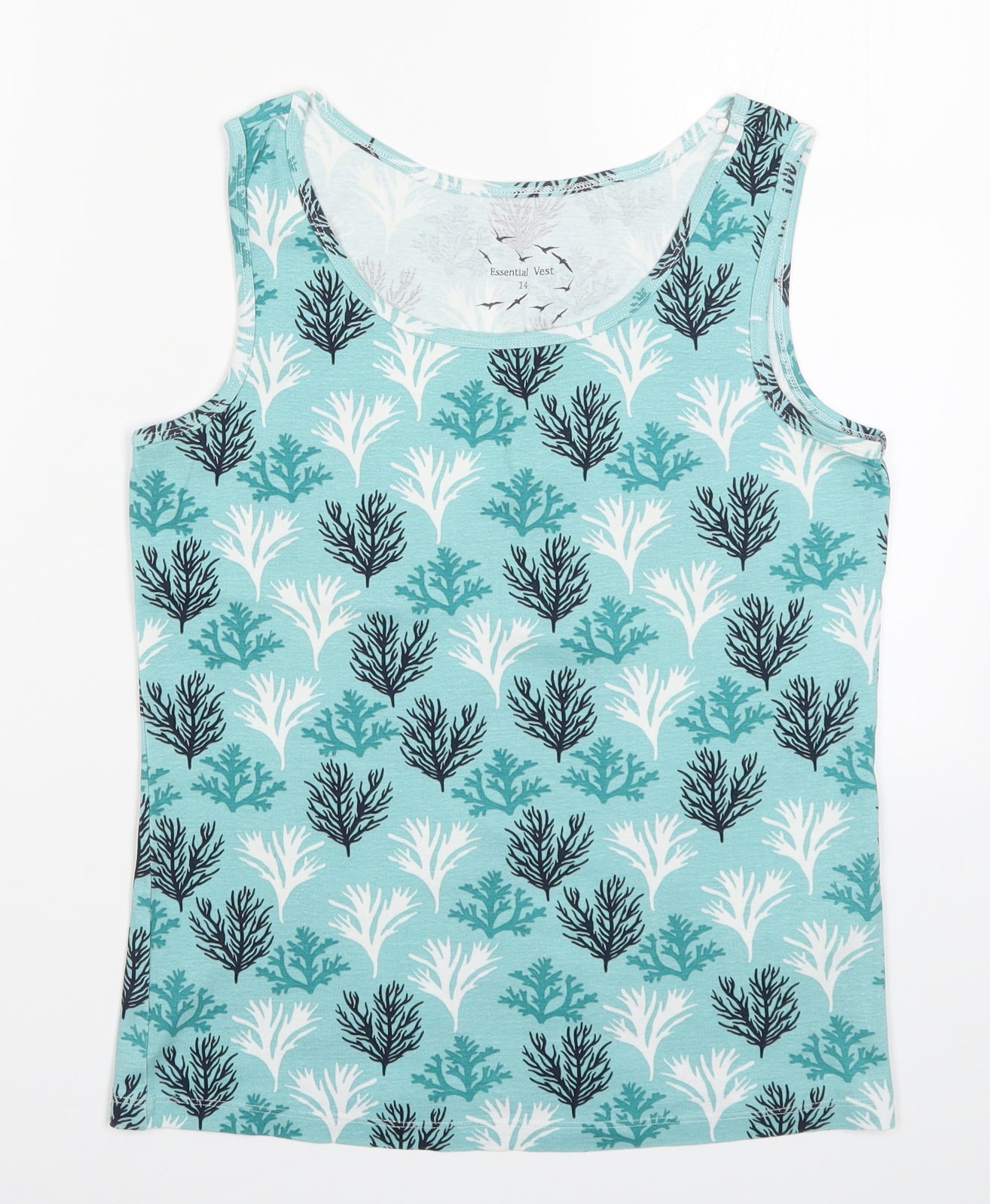 Debenhams Womens Blue   Basic Tank Size 14  - Leaf Print
