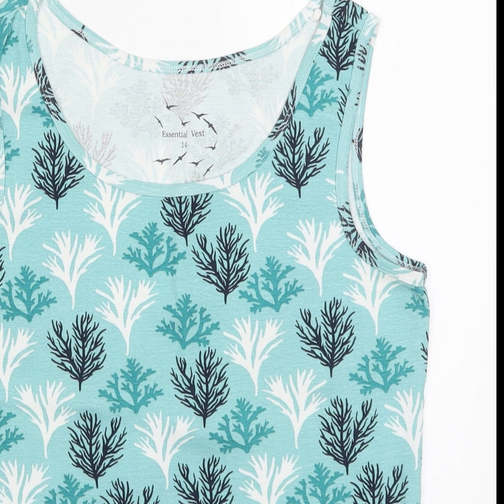 Debenhams Womens Blue   Basic Tank Size 14  - Leaf Print