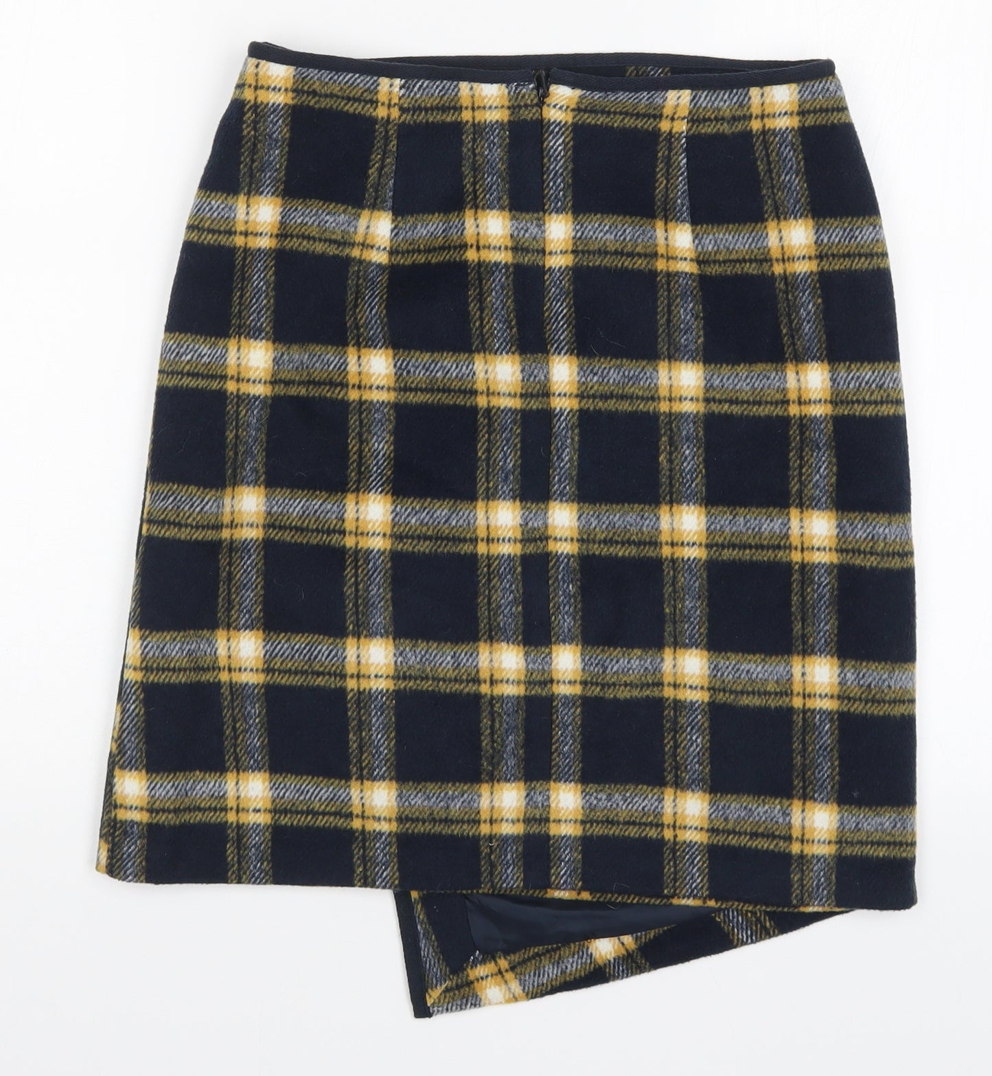 NEXT Womens Blue Check  Wrap Skirt Size 8  - Yellow