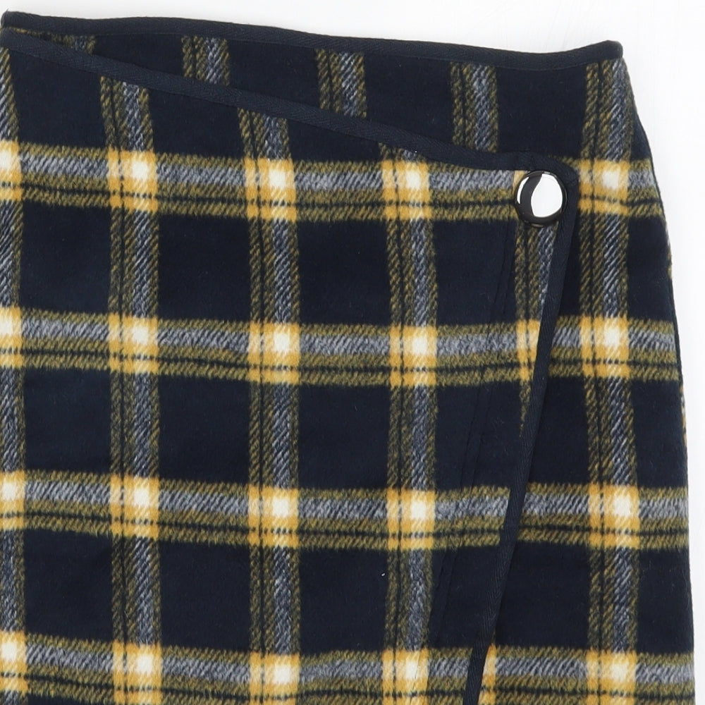 NEXT Womens Blue Check  Wrap Skirt Size 8  - Yellow