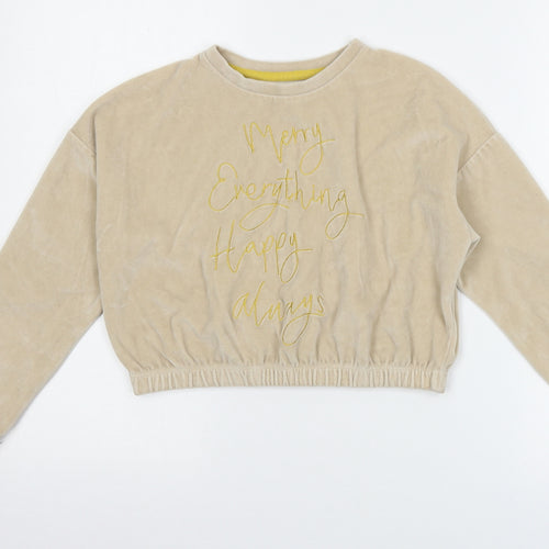 George Girls Beige  Velvet Pullover Sweatshirt Size 8-9 Years  - Merry Christmas