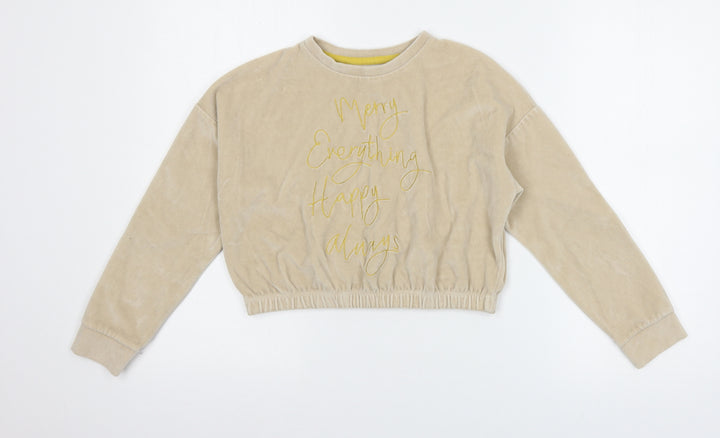 George Girls Beige Velvet Pullover Sweatshirt Size 8-9 Years - Merry Christmas