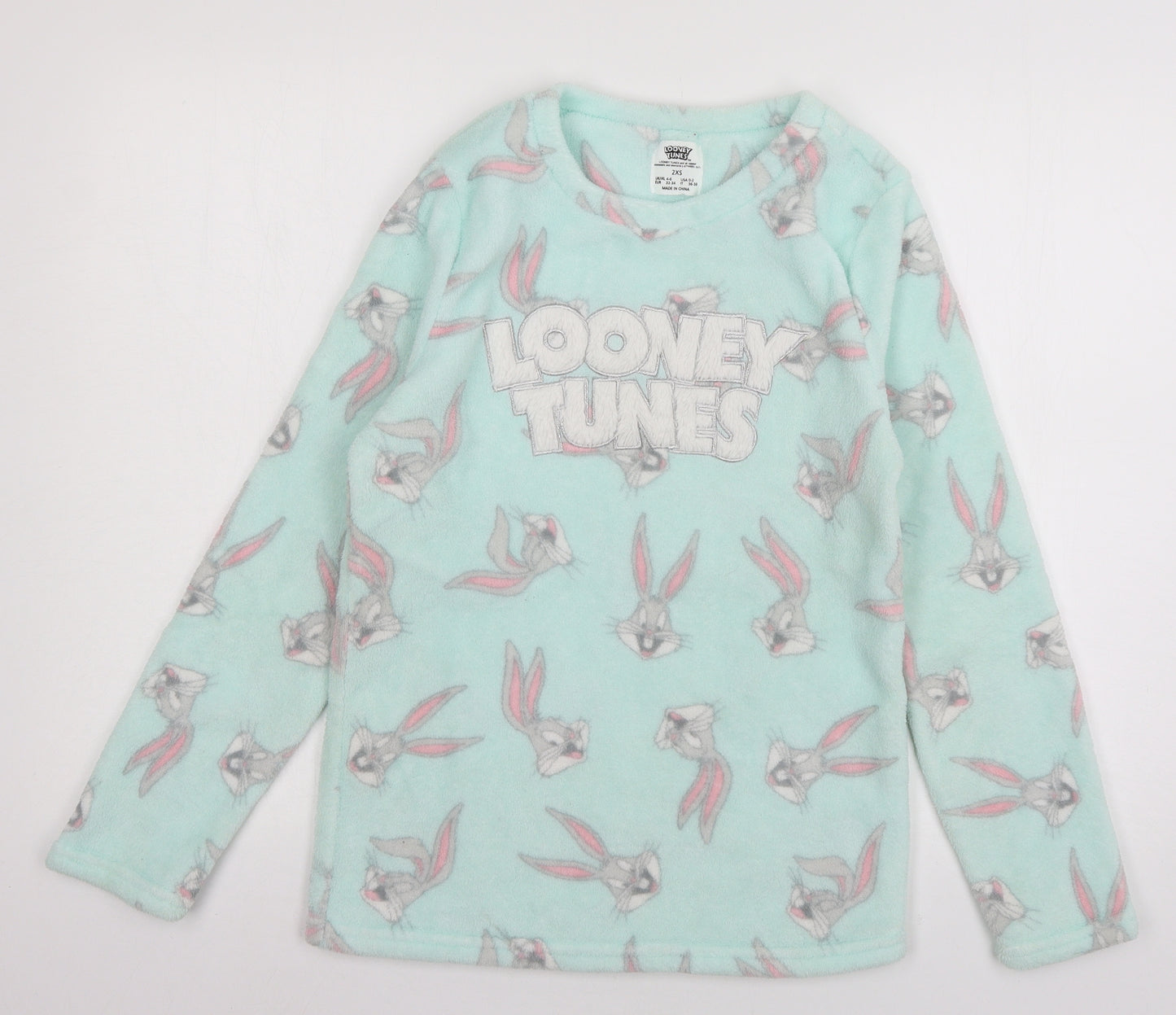 Boohoo Womens Blue Geometric Microfibre Top Pyjama Top Size 4  - Bugs Bunny