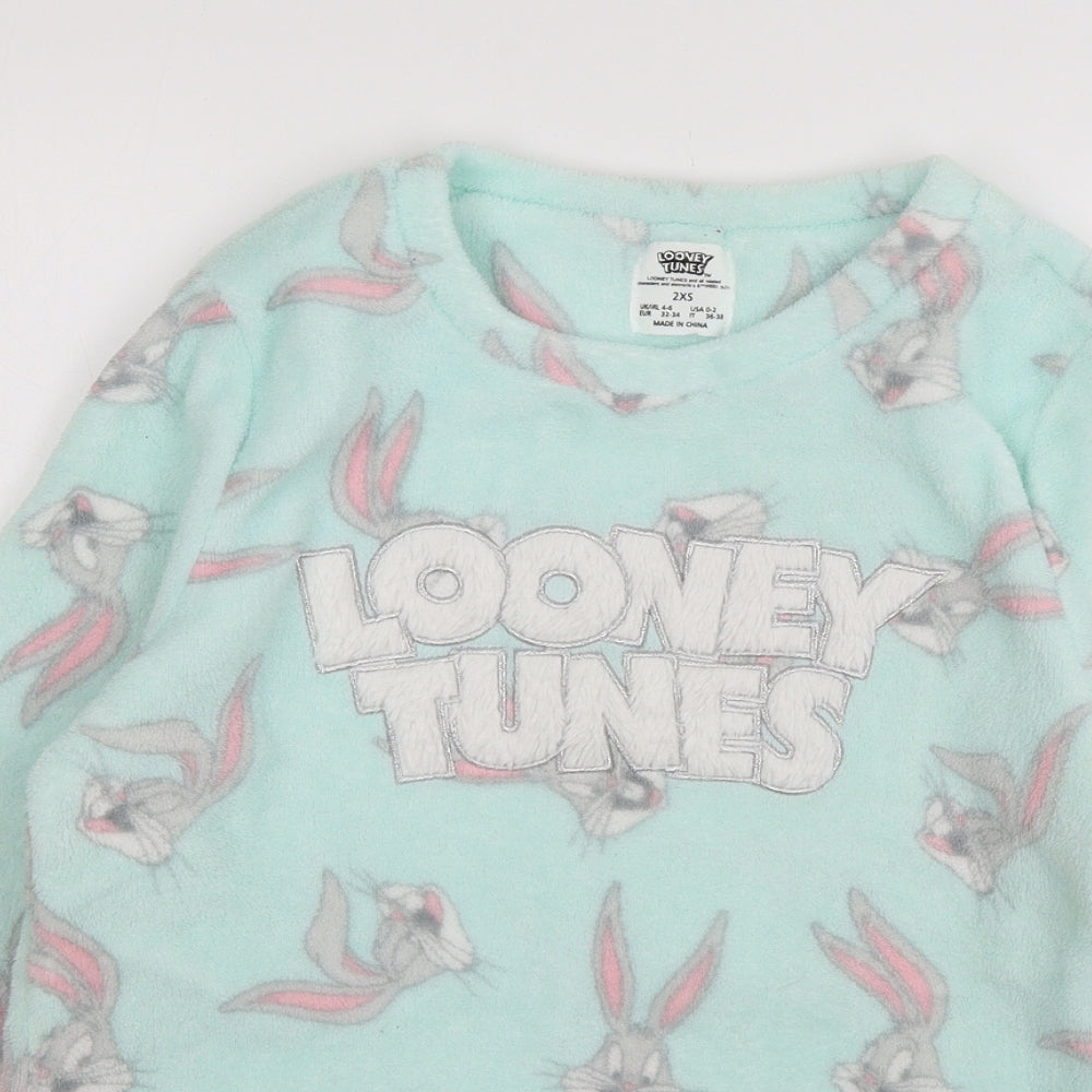 Boohoo Womens Blue Geometric Microfibre Top Pyjama Top Size 4  - Bugs Bunny