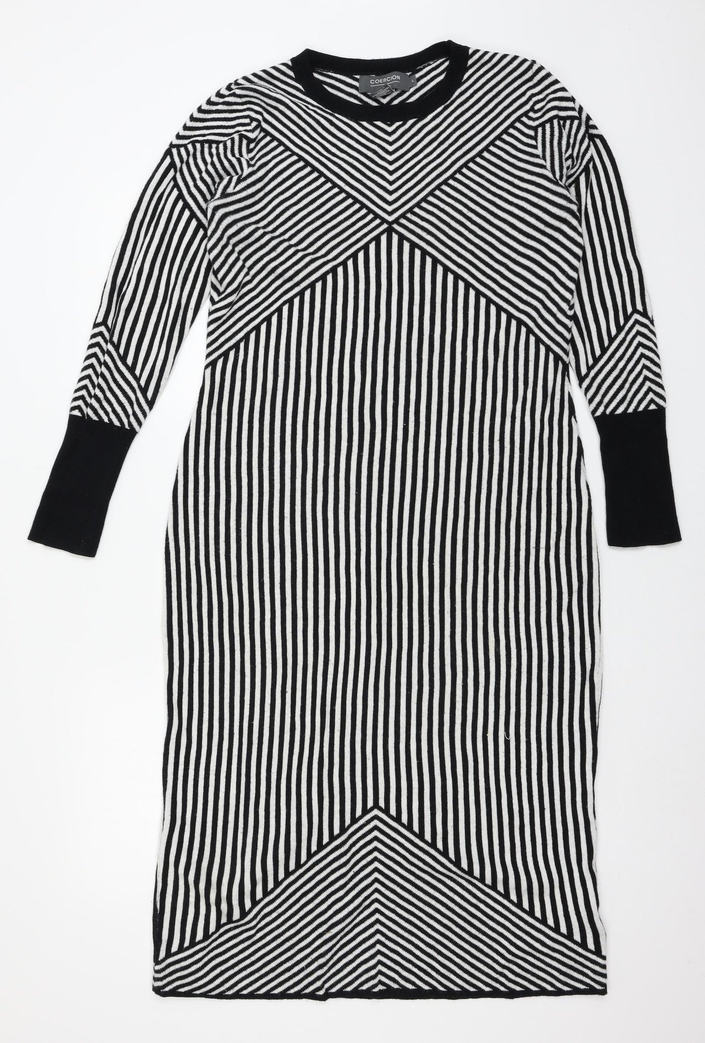 COERICION Womens Grey Striped Knit Jumper Dress  Size L
