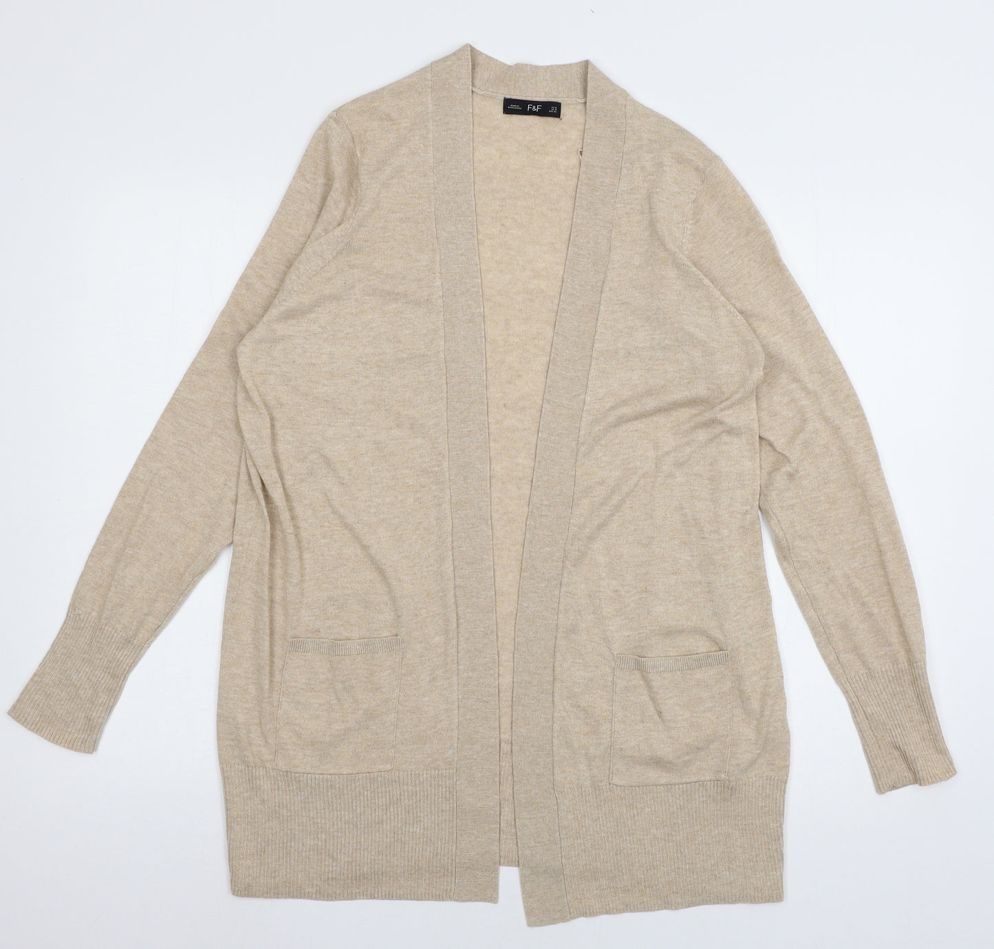 F&F Womens Beige  Knit Cardigan Jumper Size 12