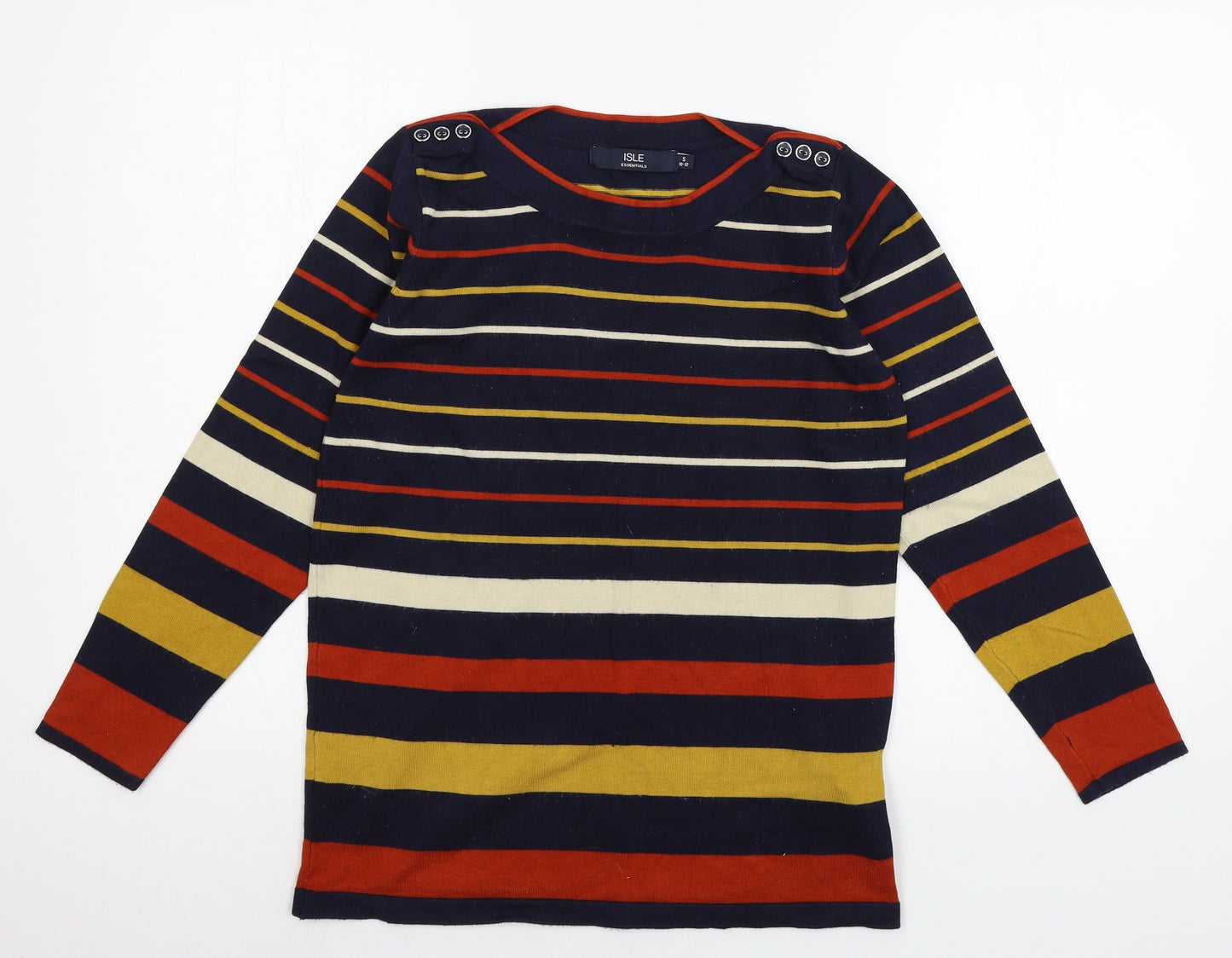 Isle Womens Blue Striped Knit Pullover Jumper Size 10