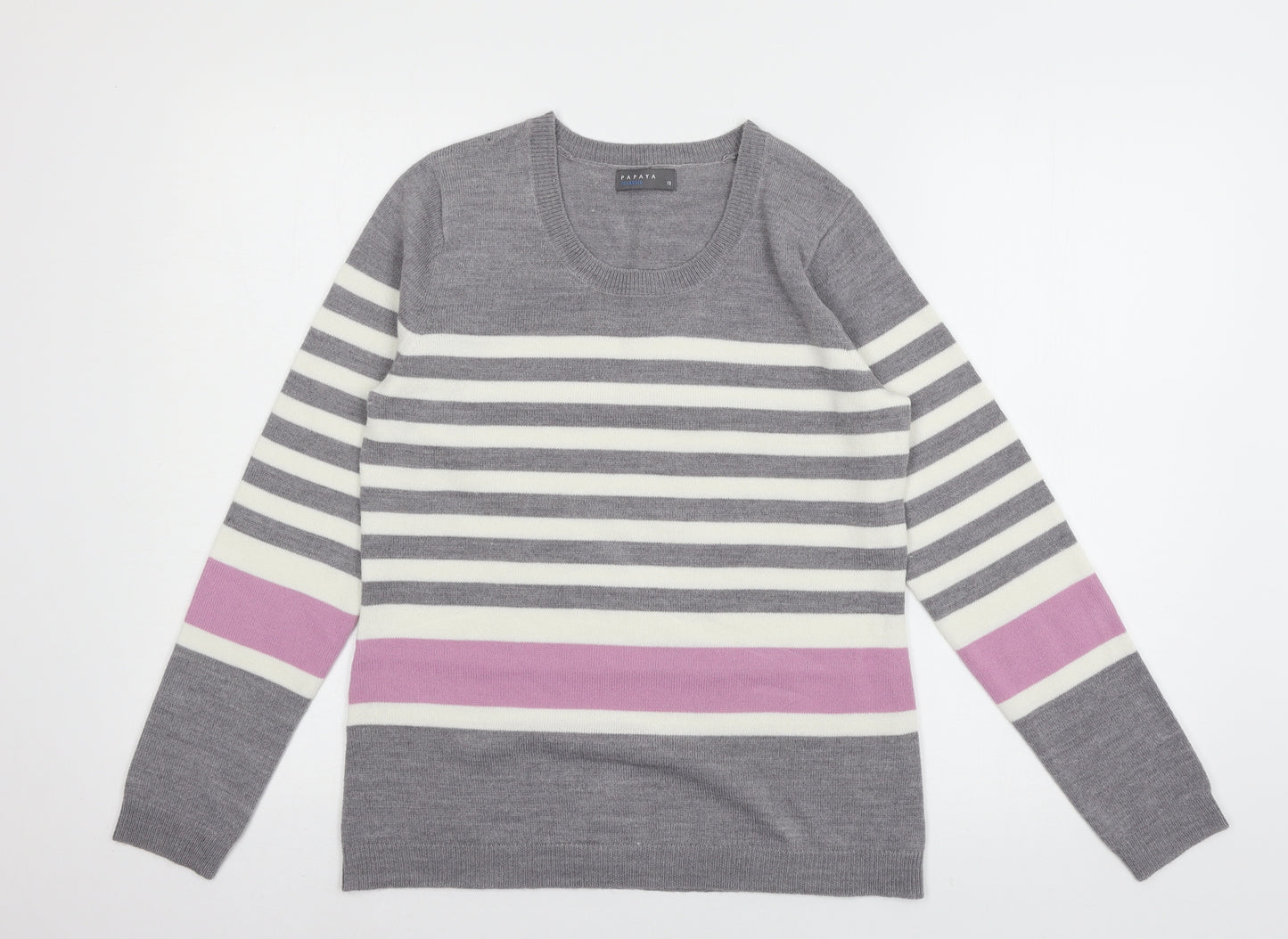 Papaya Womens Grey Striped Knit Pullover Jumper Size 18