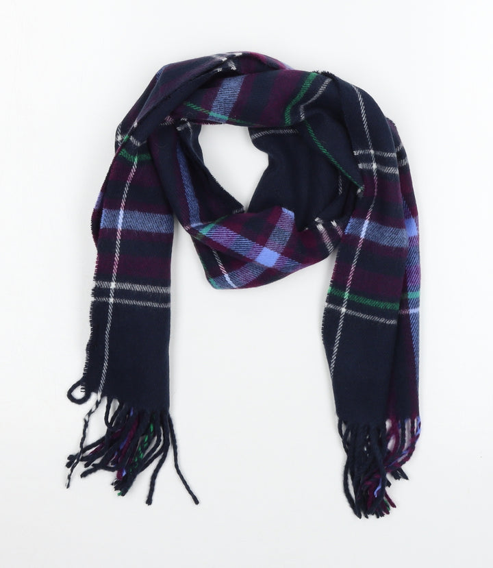 MArks Mens Blue Plaid Knit Rectangle Scarf Scarf One Size