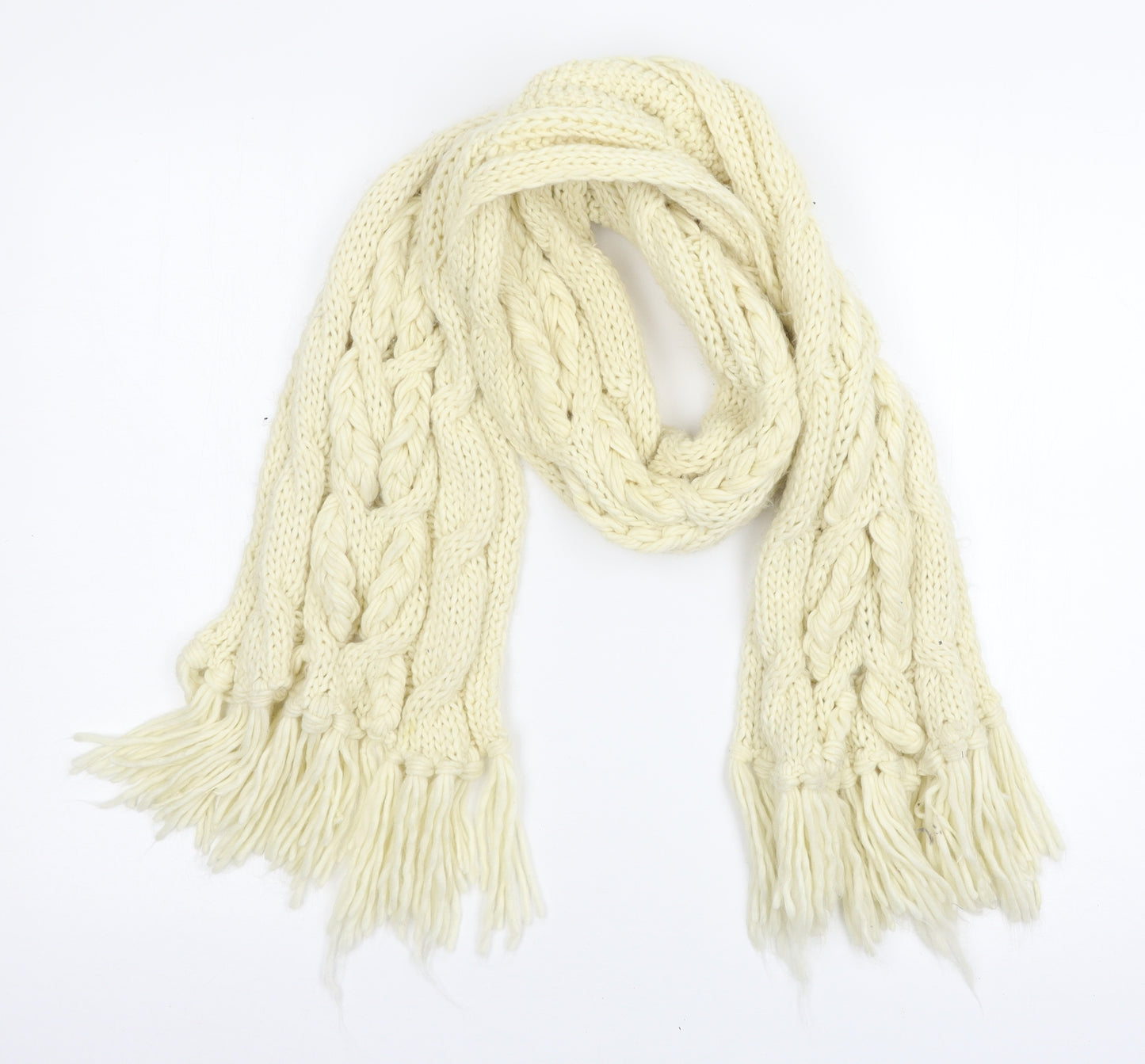Preworn Womens Ivory  Knit  Scarf   - Cable Knit